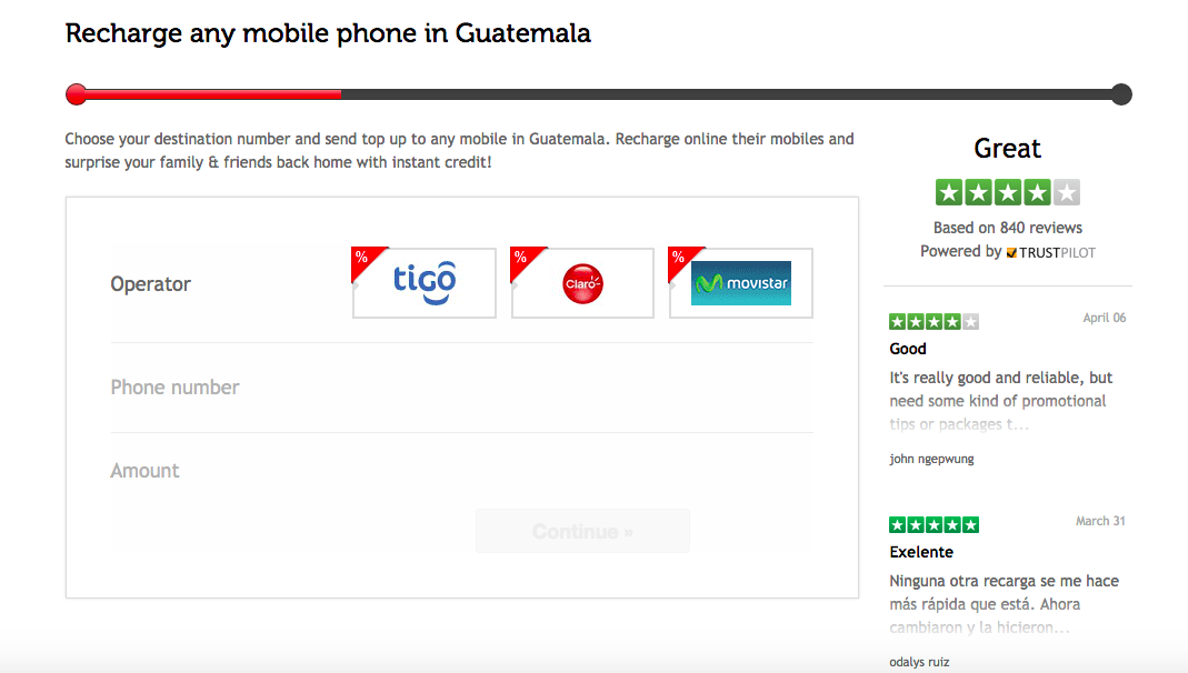 top up a mobile in Guatemala
