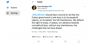 Twitter post from Cuba