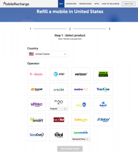 MobileRecharge.com USA operators