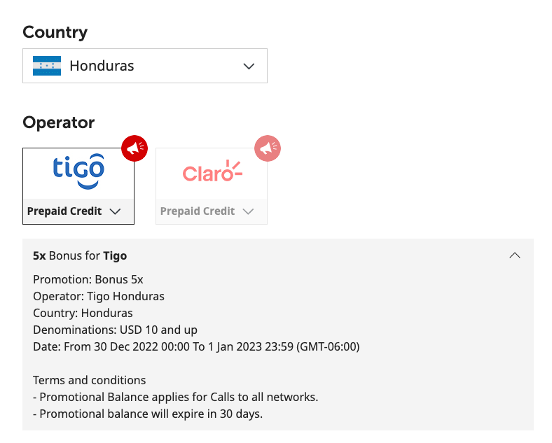 MobileRecharge offers Honduras