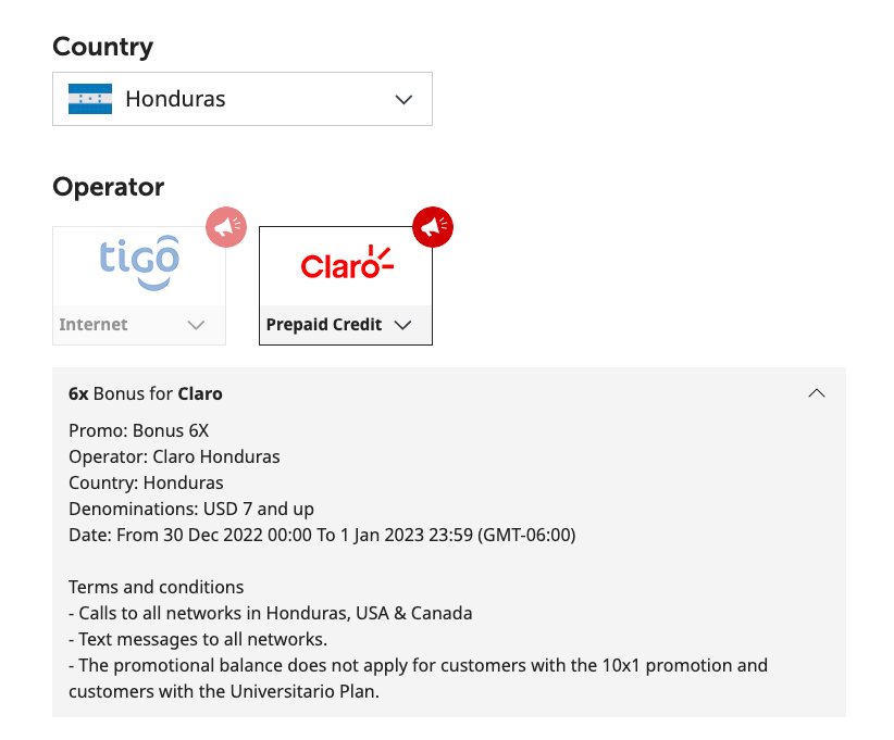 MobileRecharge promo Honduras