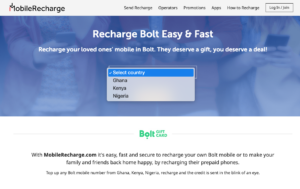 MobileRecharge.com Bolt gift card to Africa