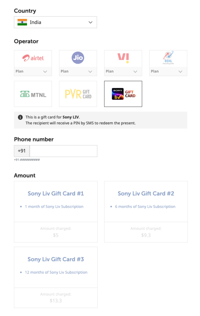 Sony LIV gift card