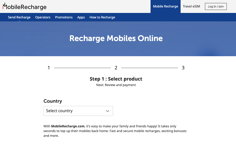 MobileRecharge.com for mobile top-ups