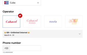 MobileRecharge for top-ups to Cubacel