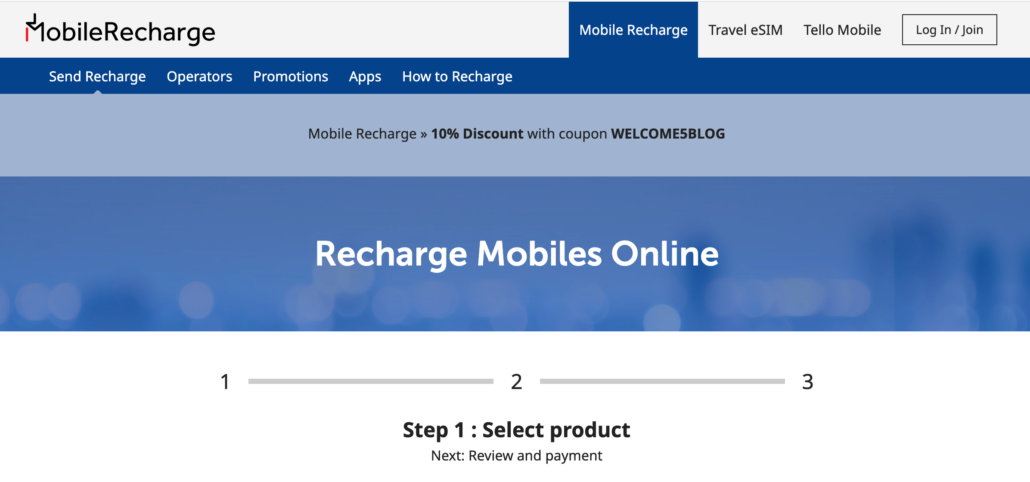 MobileRecharge.com for loading multiple SIMS