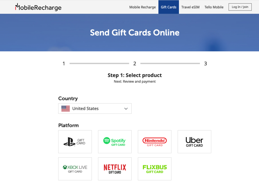 MobileRecharge.com for Gift Cards in