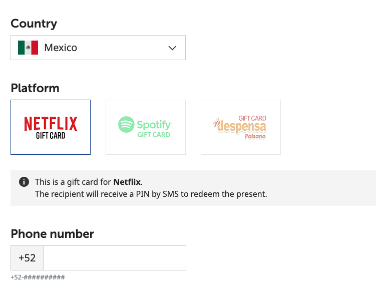 MobileRecharge.com Netflix gift cards