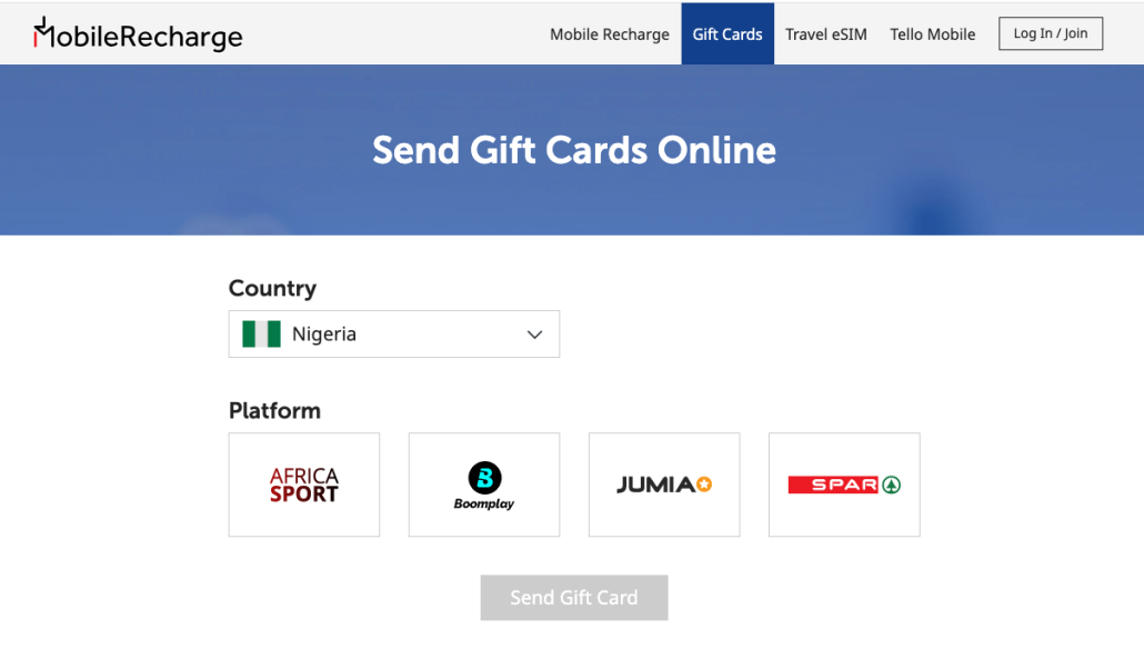 MobileRecharge.com for gifts to Nigeria