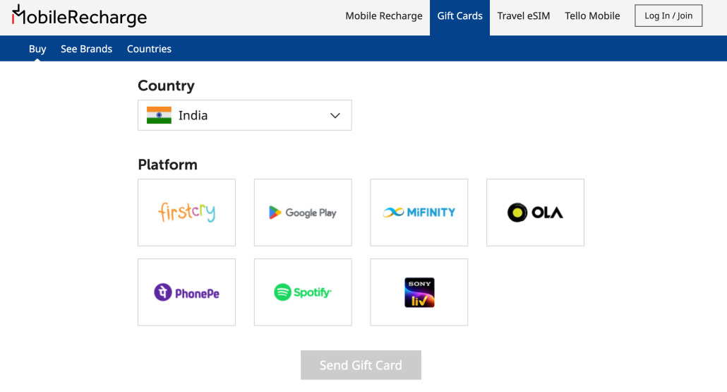 Gift Cards to India